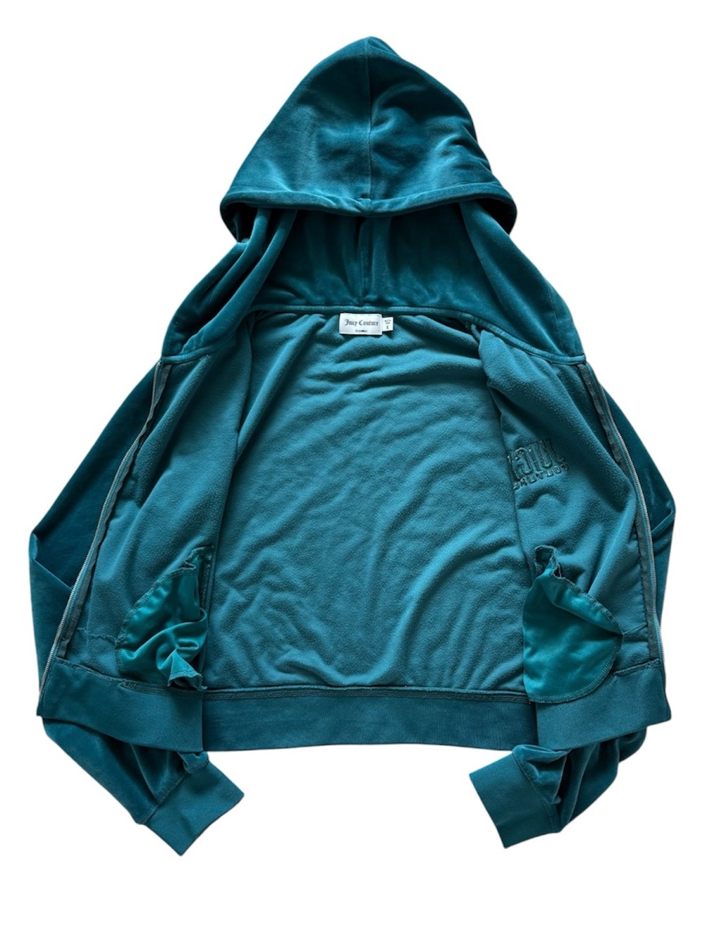 Juicy Couture Teal Velour Cropped Zip Up Hoodie XL Green Y2K Lounge - Picture 2 of 5